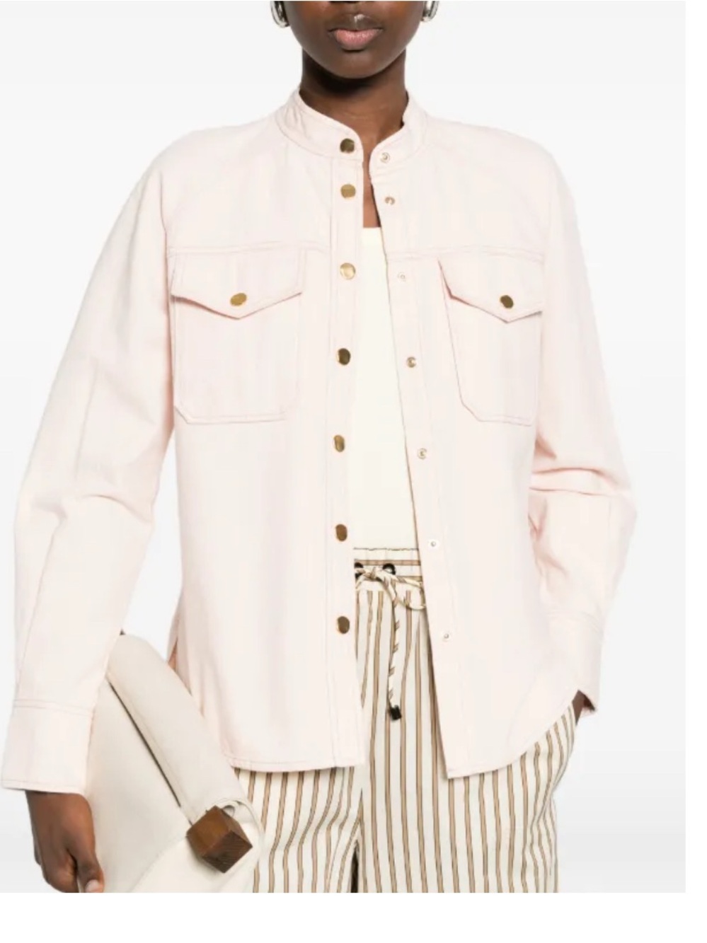 Forte forte mandarin—collar shirt in cavalry denim pink